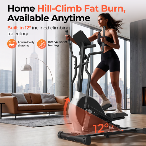 YOSUDA Elliptical Exercise Machine, Compact Elliptical with 12°/45° Incline 15.5/18.5IN Long Stride, 16 Levels Resistance, 400/500LBS Capacity, Support Kinomap/Fed APP, Qiuet Magnetic System