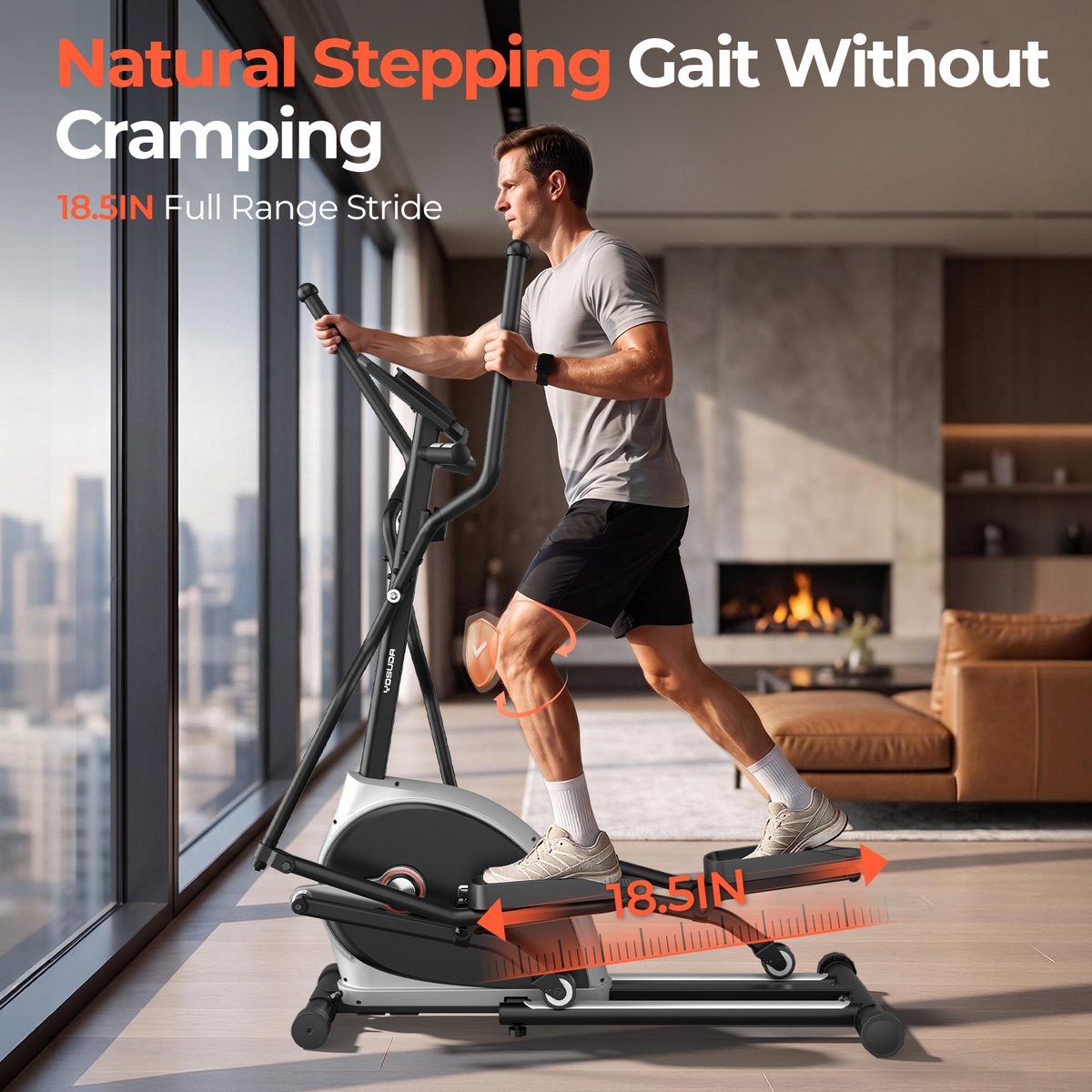 YOSUDA Elliptical Exercise Machine, Compact Elliptical with 12°/45° Incline 15.5/18.5IN Long Stride, 16 Levels Resistance, 400/500LBS Capacity, Support Kinomap/Fed APP, Qiuet Magnetic System